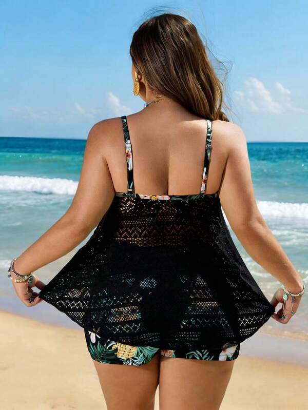 Tankini Alças Finas Com Amarração Alongado Solto Plus Size