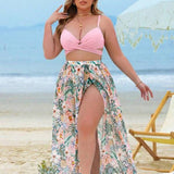 Conjunto Transpassado Estampado Tropical Com Saída Plus Size