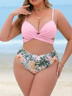 Conjunto Transpassado Estampado Tropical Com Saída Plus Size