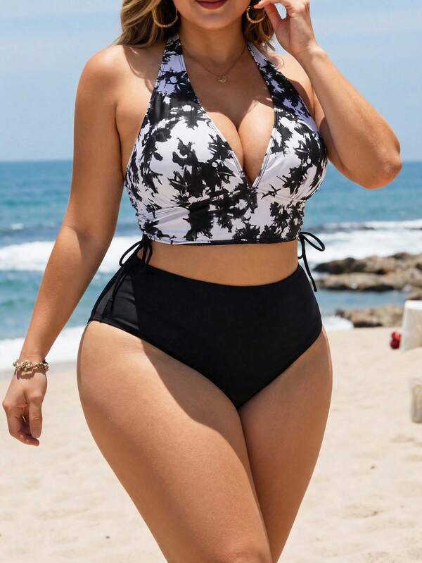 Biquíni Frente Única Cintura Alta Estampado m Cima Plus Size