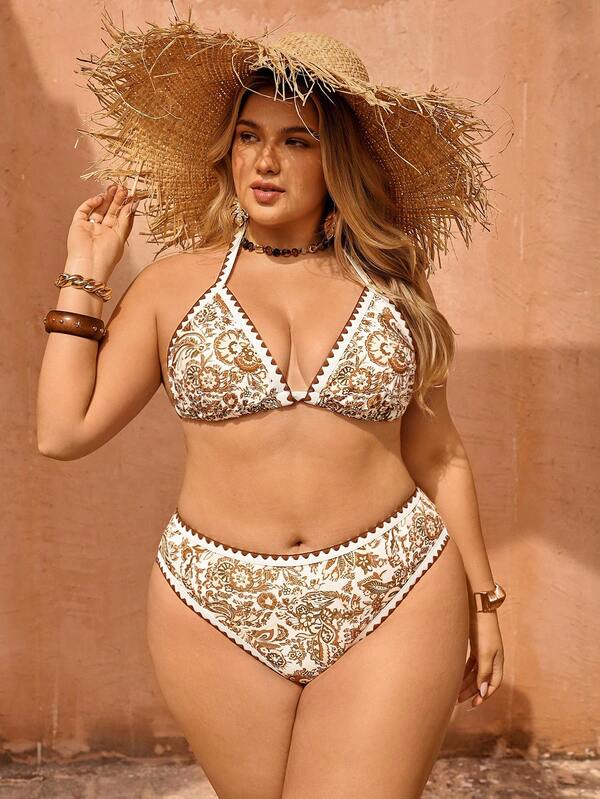 Biquíni Frente Única Cintura Alta Estampado Clássico Plus Size