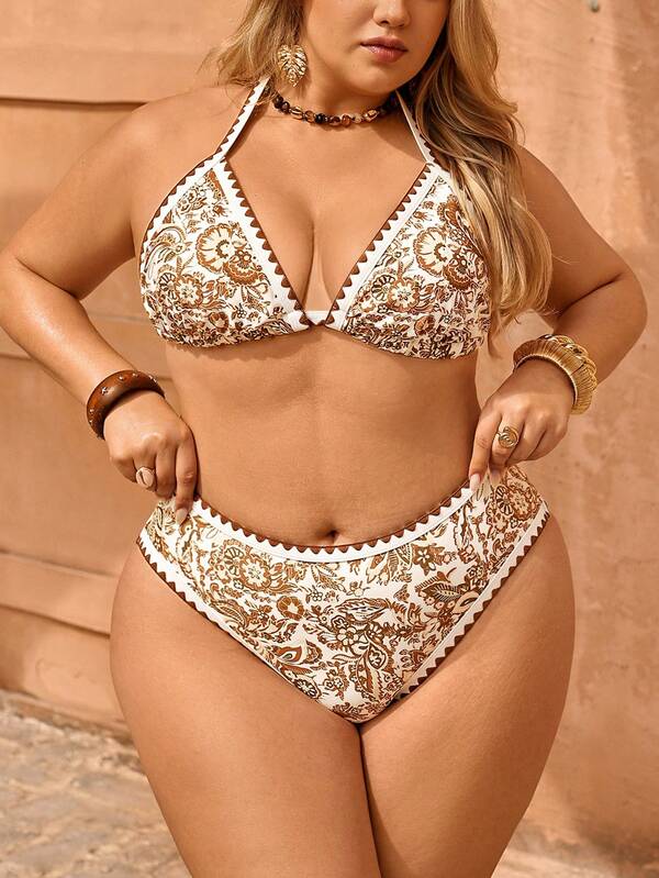 Biquíni Frente Única Cintura Alta Estampado Clássico Plus Size