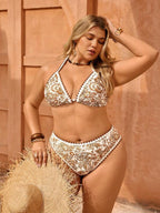 Biquíni Frente Única Cintura Alta Estampado Clássico Plus Size