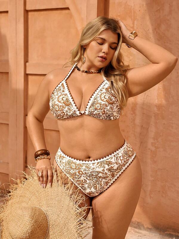 Biquíni Frente Única Cintura Alta Estampado Clássico Plus Size