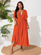 Saída De Praia Kaftan Longo Com Renda E Fenda Plus Size