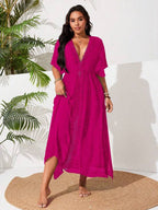 Saída De Praia Kaftan Longo Com Renda E Fenda Plus Size
