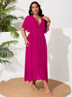 Saída De Praia Kaftan Longo Com Renda E Fenda Plus Size