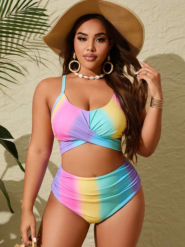 Biquíni Transpassado Cintura Alta Drapeado Modelador Plus Size