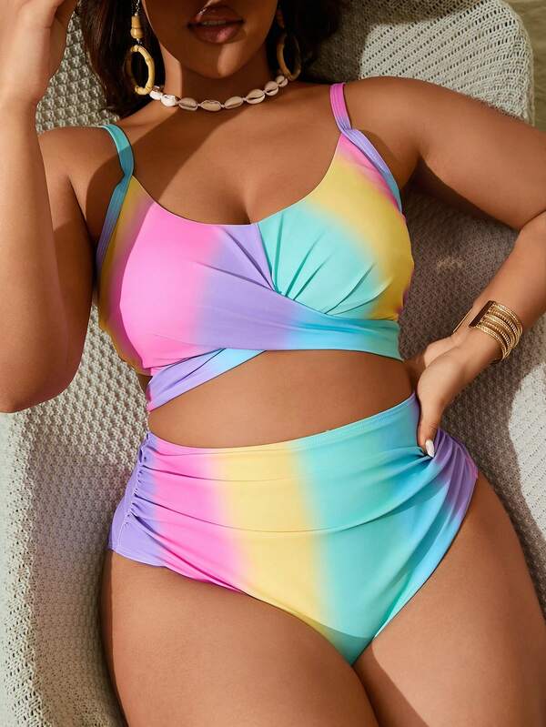 Biquíni Transpassado Cintura Alta Drapeado Modelador Plus Size
