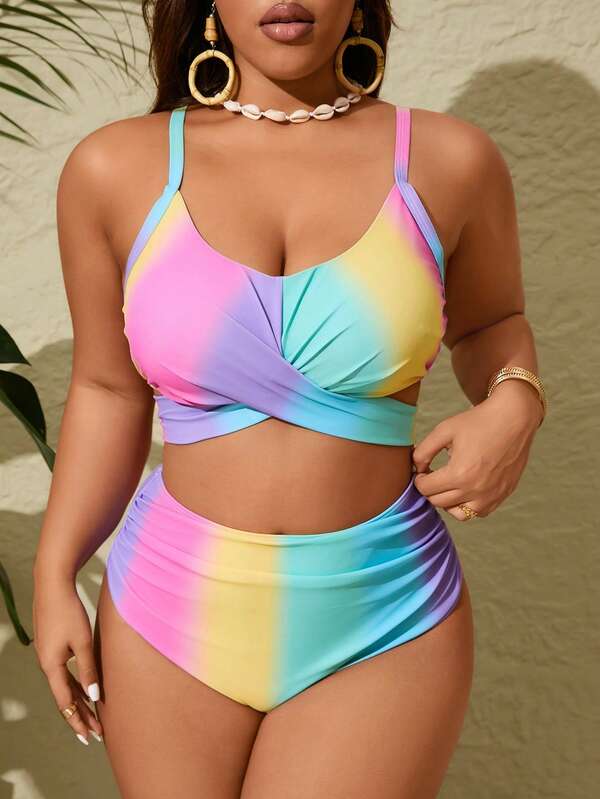 Biquíni Transpassado Cintura Alta Drapeado Modelador Plus Size