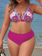Biquíni Frente Única Cintura Alta Estampado Floral Plus Size