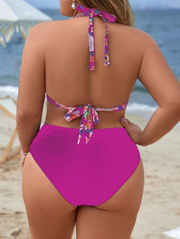 Biquíni Frente Única Cintura Alta Estampado Floral Plus Size