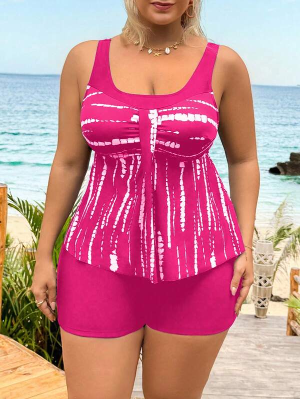 Tankini Decote Redondo Alças Largas Alongado Plus Size