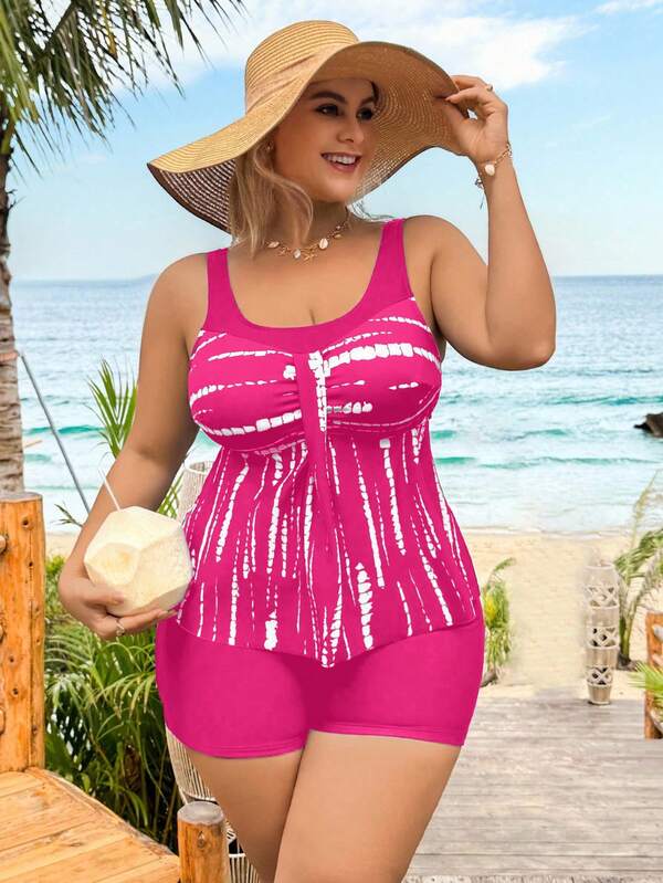 Tankini Decote Redondo Alças Largas Alongado Plus Size
