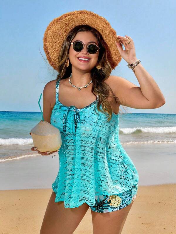 Tankini Alças Finas Com Amarração Alongado Plus Size