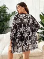 Conjunto Cintura Alta Estampado Tropical Com Saída Plus Size