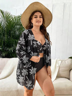 Conjunto Cintura Alta Estampado Tropical Com Saída Plus Size