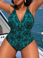 Maiô Frente Única Franzido Estampado Clássico Plus Size