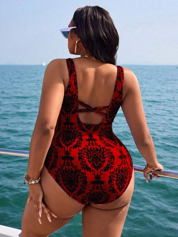 Maiô Frente Única Franzido Estampado Clássico Plus Size