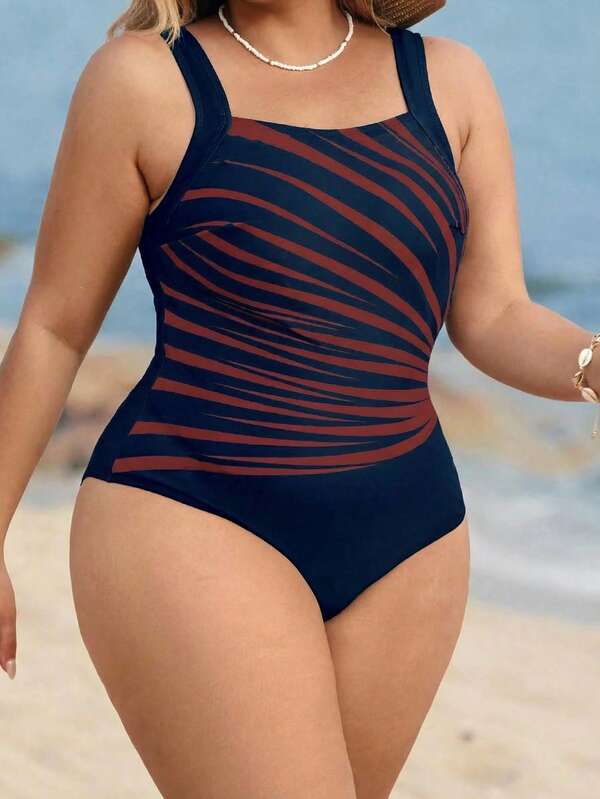 Maiô Regata Modelador Estampado Assimétrico Plus Size