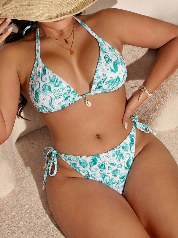 Biquíni Cortininha Com Amarração Estampado Plus Size