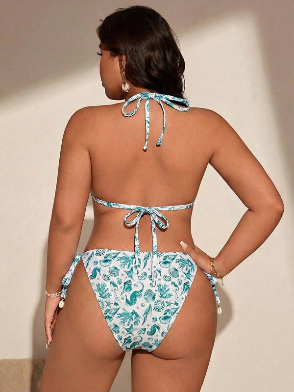 Biquíni Cortininha Com Amarração Estampado Plus Size