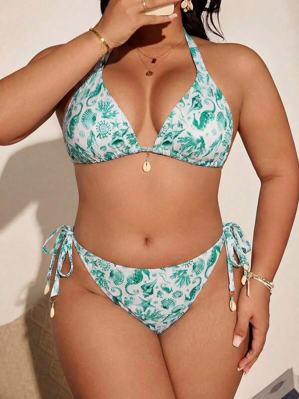 Biquíni Cortininha Com Amarração Estampado Plus Size