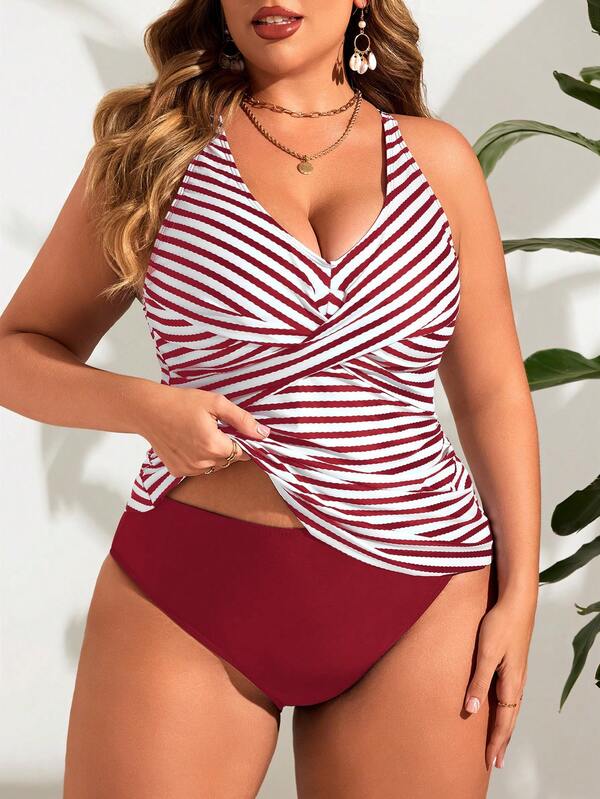 Tankini Decote V Transpassado Drapeado Alongado Plus Size