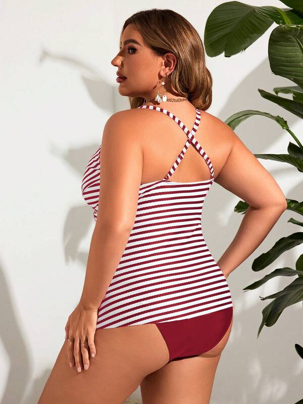 Tankini Decote V Transpassado Drapeado Alongado Plus Size