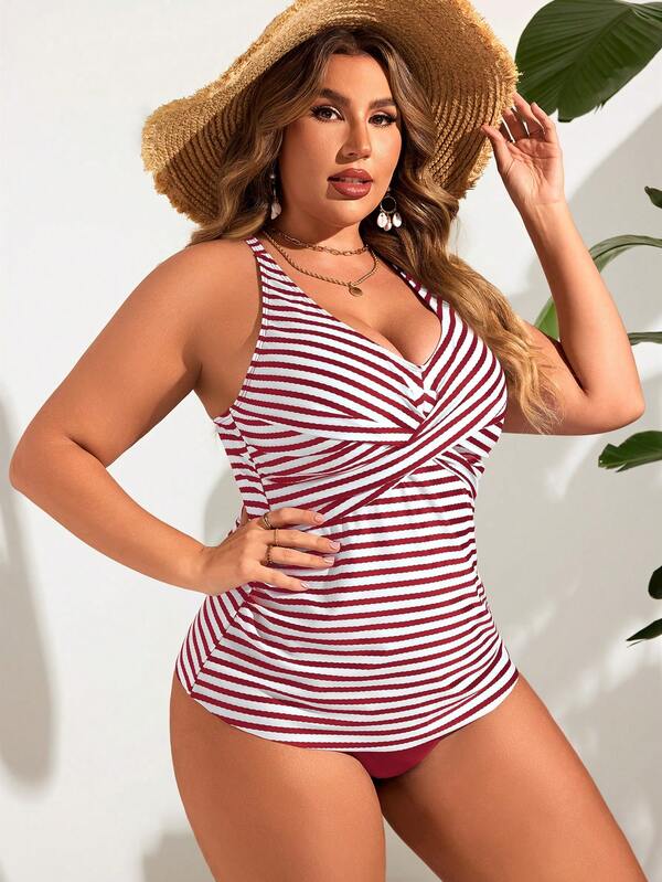 Tankini Decote V Transpassado Drapeado Alongado Plus Size