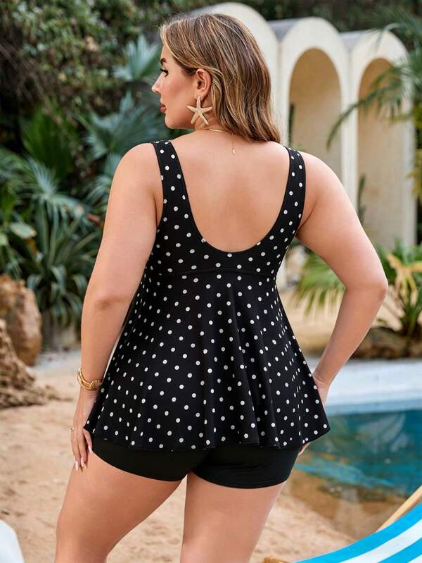 Tankini Decote Redondo Franzido Com Amarração Plus Size