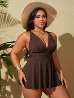 Tankini Decote V Canelado Transpassado Alongado Plus Size