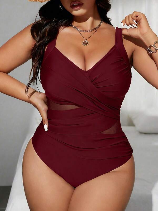 Maiô Transpassado Transparência Modelador Clássico Plus Size