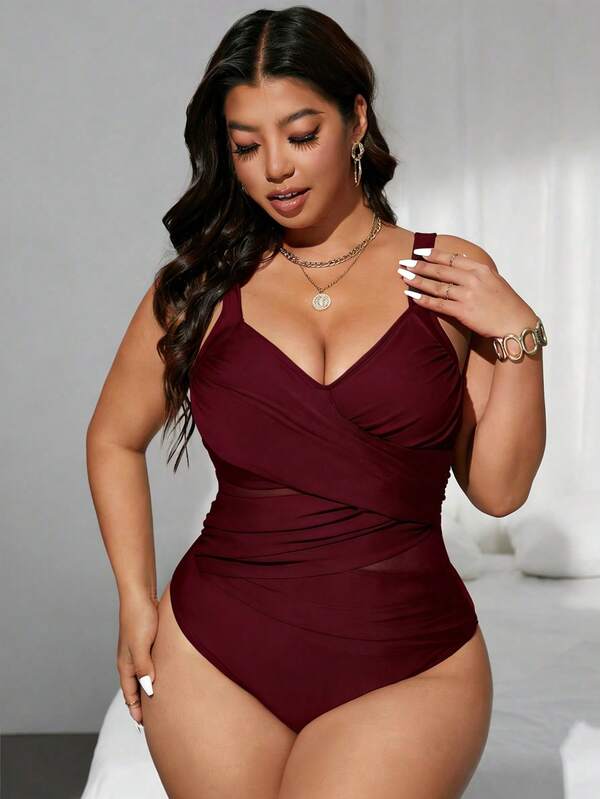 Maiô Transpassado Transparência Modelador Clássico Plus Size
