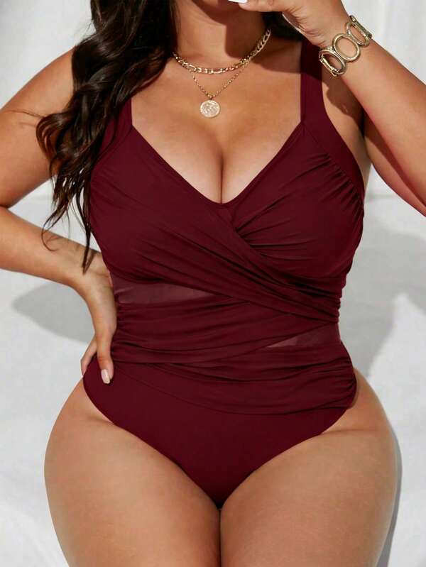Maiô Transpassado Transparência Modelador Clássico Plus Size