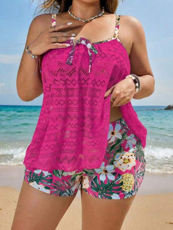 Tankini Alças Finas Com Amarração Alongado Plus Size