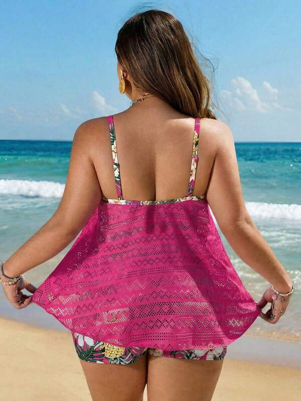 Tankini Alças Finas Com Amarração Alongado Plus Size