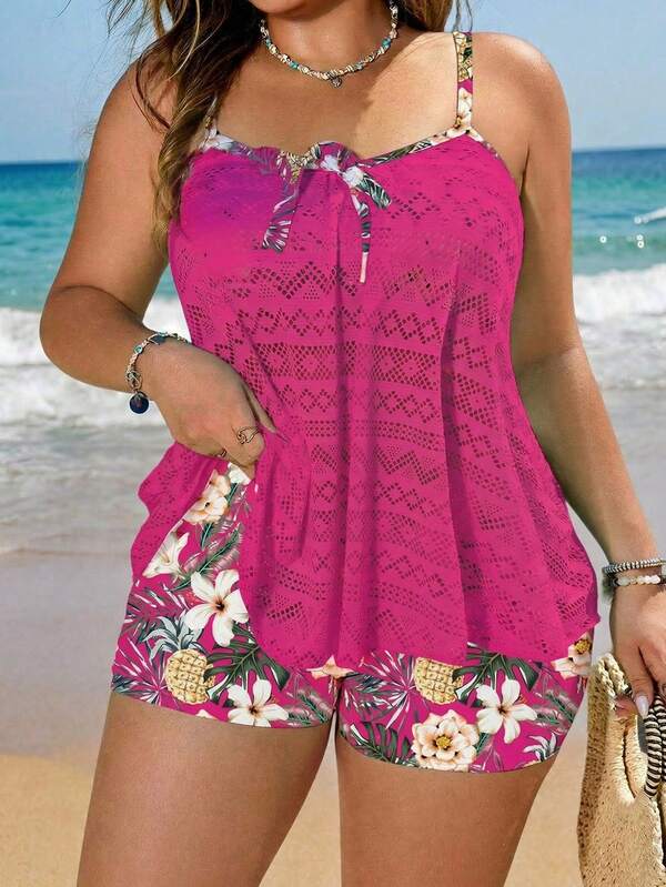 Tankini Alças Finas Com Amarração Alongado Plus Size