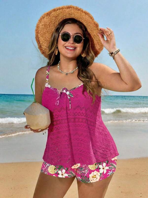 Tankini Alças Finas Com Amarração Alongado Plus Size