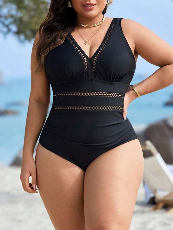 Maiô Decote V Transparência Modelador Clássico Plus Size
