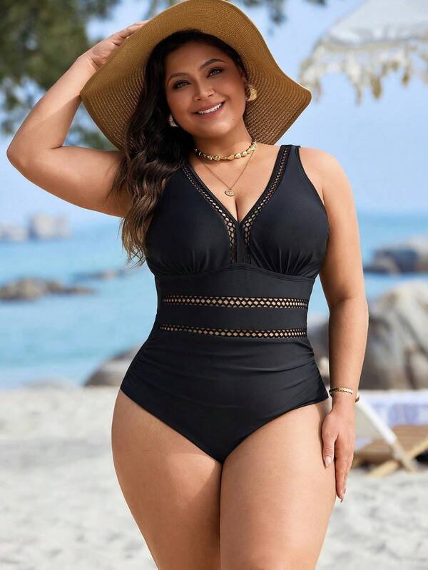 Maiô Decote V Transparência Modelador Clássico Plus Size