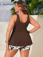 Tankini Decote V Canelado Com Amarração Alongado Plus Size