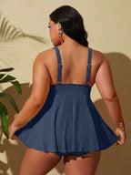 Tankini Decote V Canelado Transpassado Alongado Plus Size