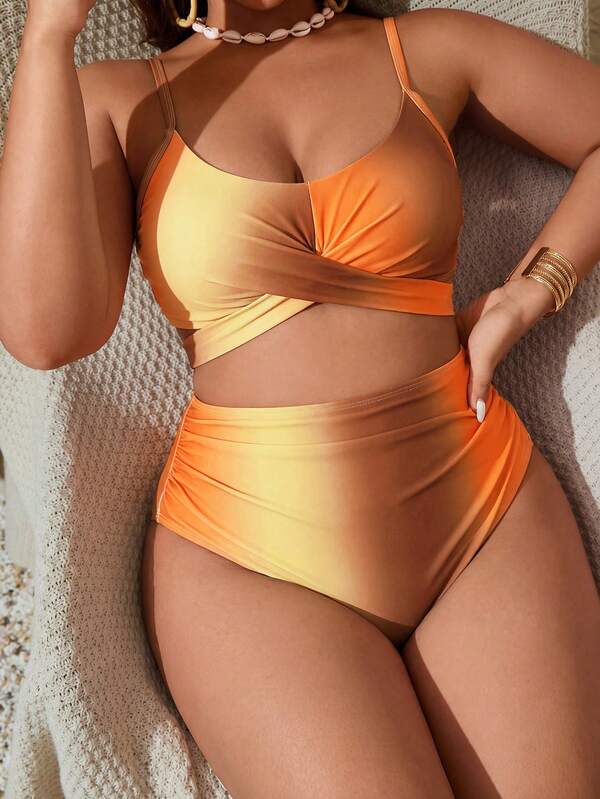 Biquíni Transpassado Cintura Alta Drapeado Modelador Plus Size