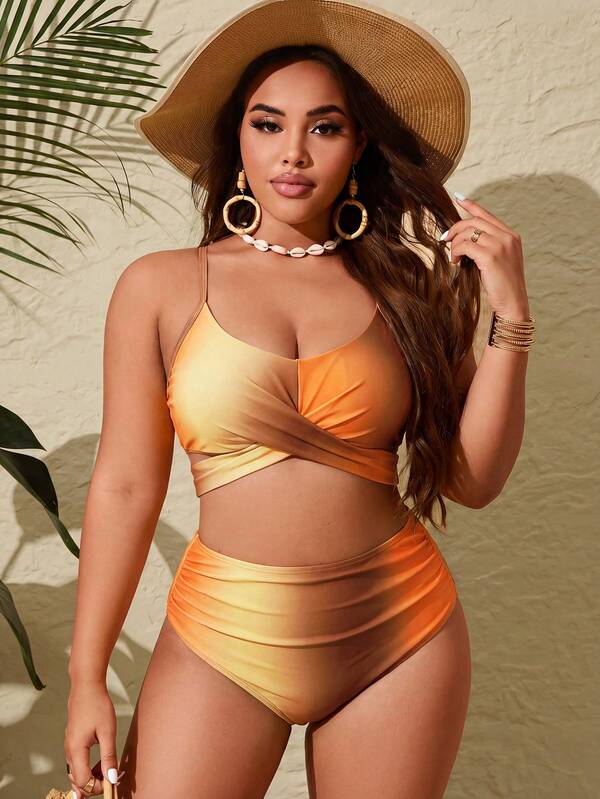 Biquíni Transpassado Cintura Alta Drapeado Modelador Plus Size