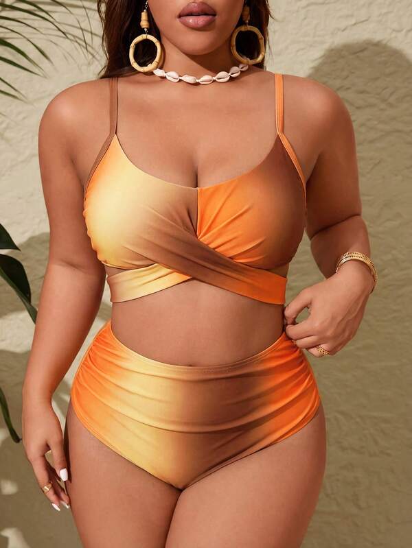 Biquíni Transpassado Cintura Alta Drapeado Modelador Plus Size
