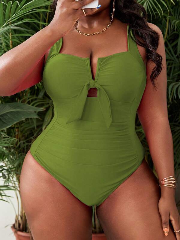 Maiô Regata Franzido Com Amarração Frontal Modelador Plus Size