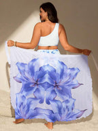 Conjunto Ombro Único Estampado Floral Com Pareô Plus Size
