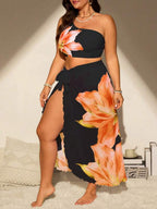 Conjunto Ombro Único Estampado Floral Com Pareô Plus Size