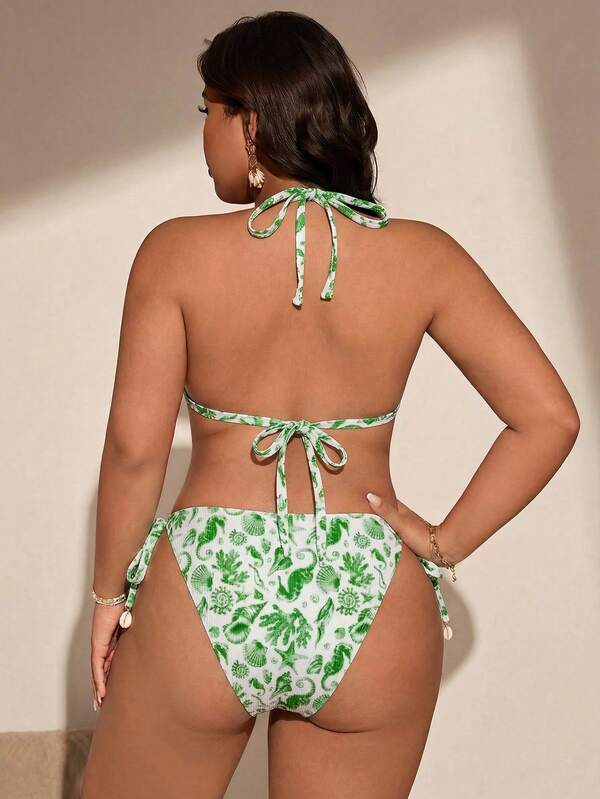 Biquíni Cortininha Com Amarração Estampado Plus Size